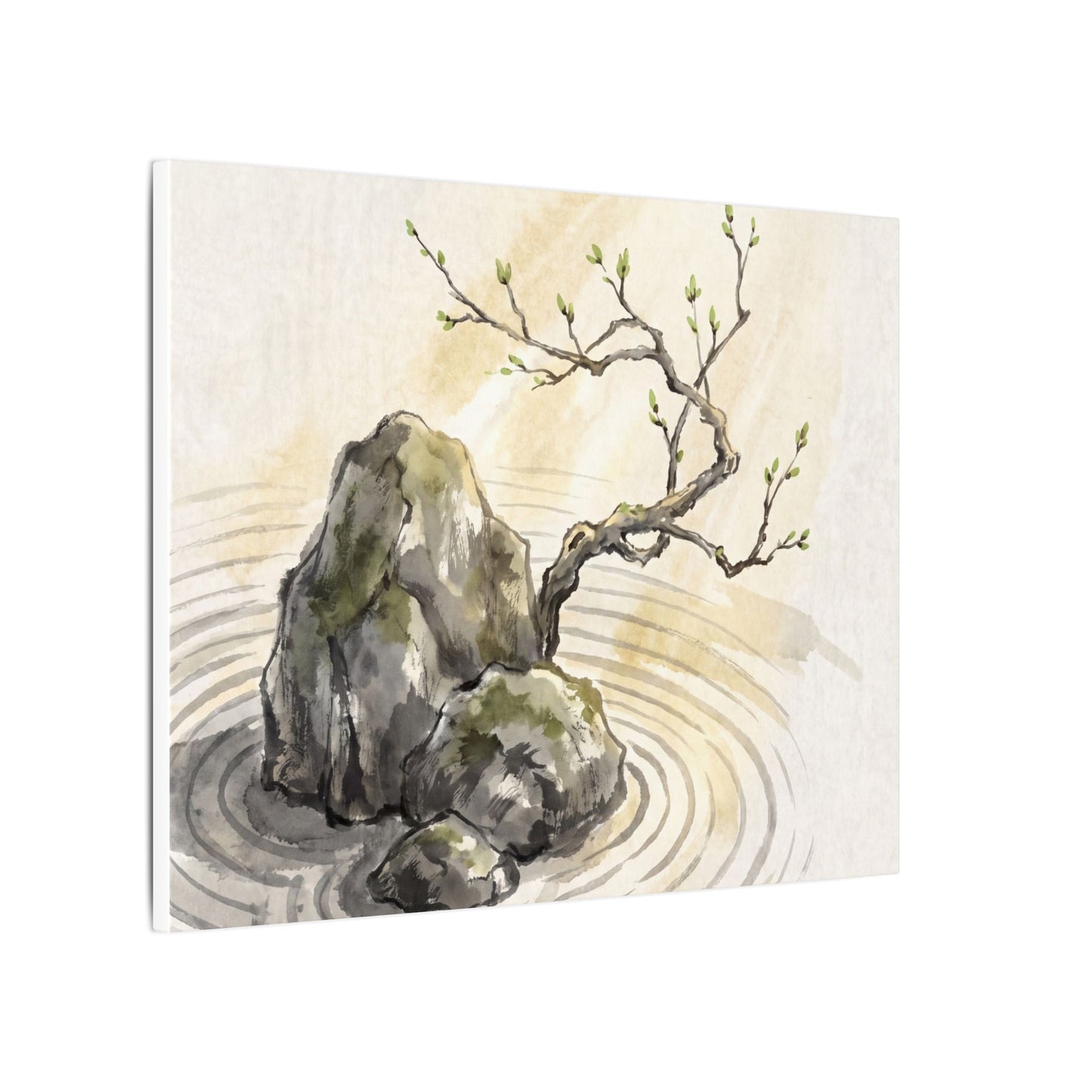 Serene Rock Garden Canvas Art - Sumi E Zen