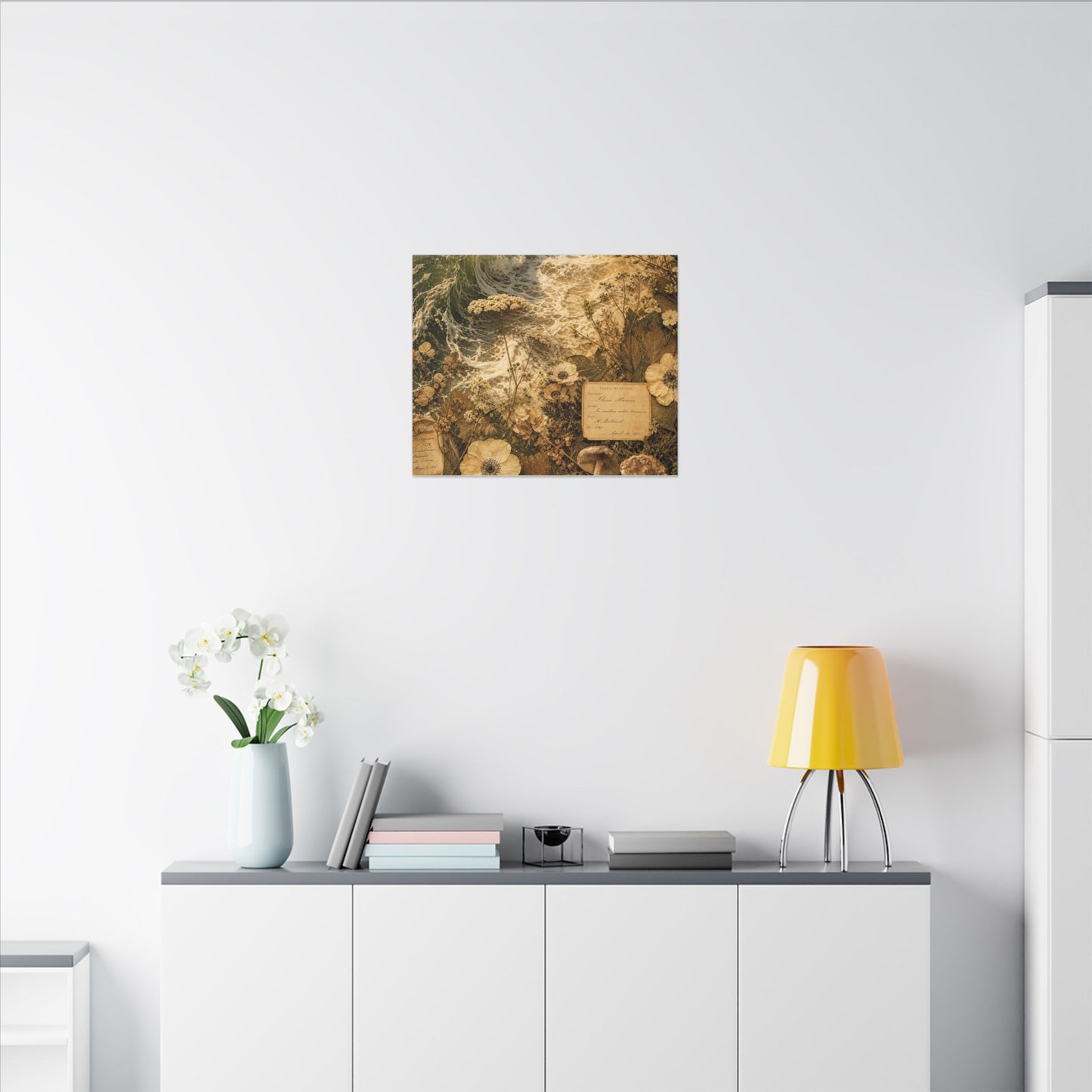 Spring Ocean Wave Herbarium Canvas Art | Nostalgic Decor