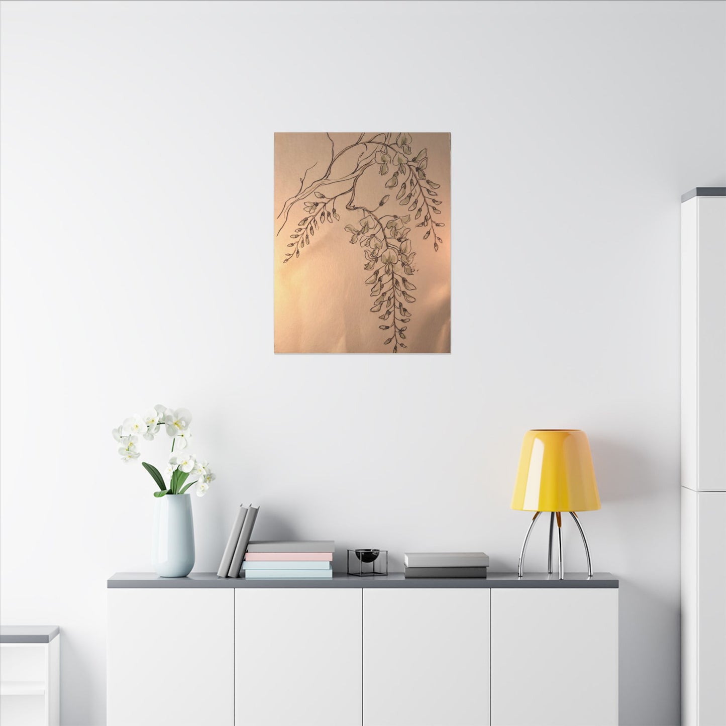 Japandi Wisteria in Candlelight | Minimal Line Canvas Art