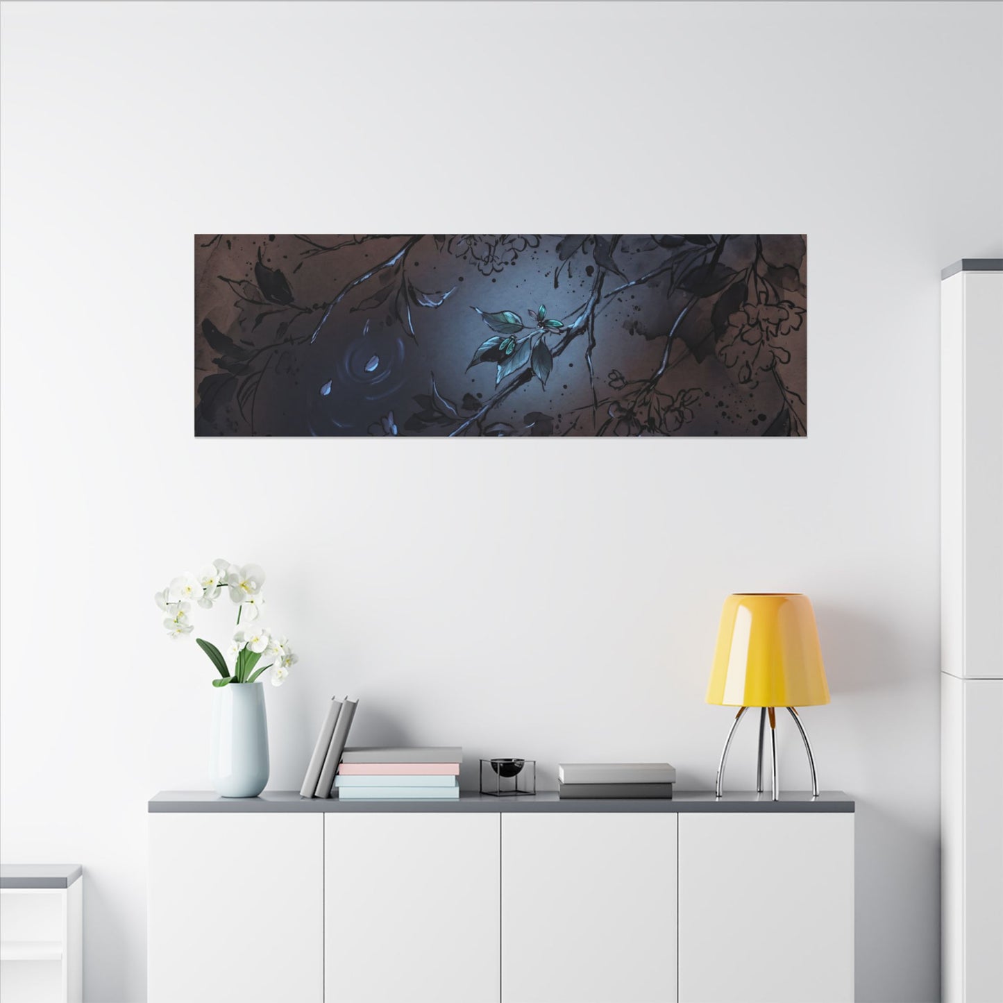 Bold Cherry Blossom Canvas Art - Charcoal Ink Dark Japandi