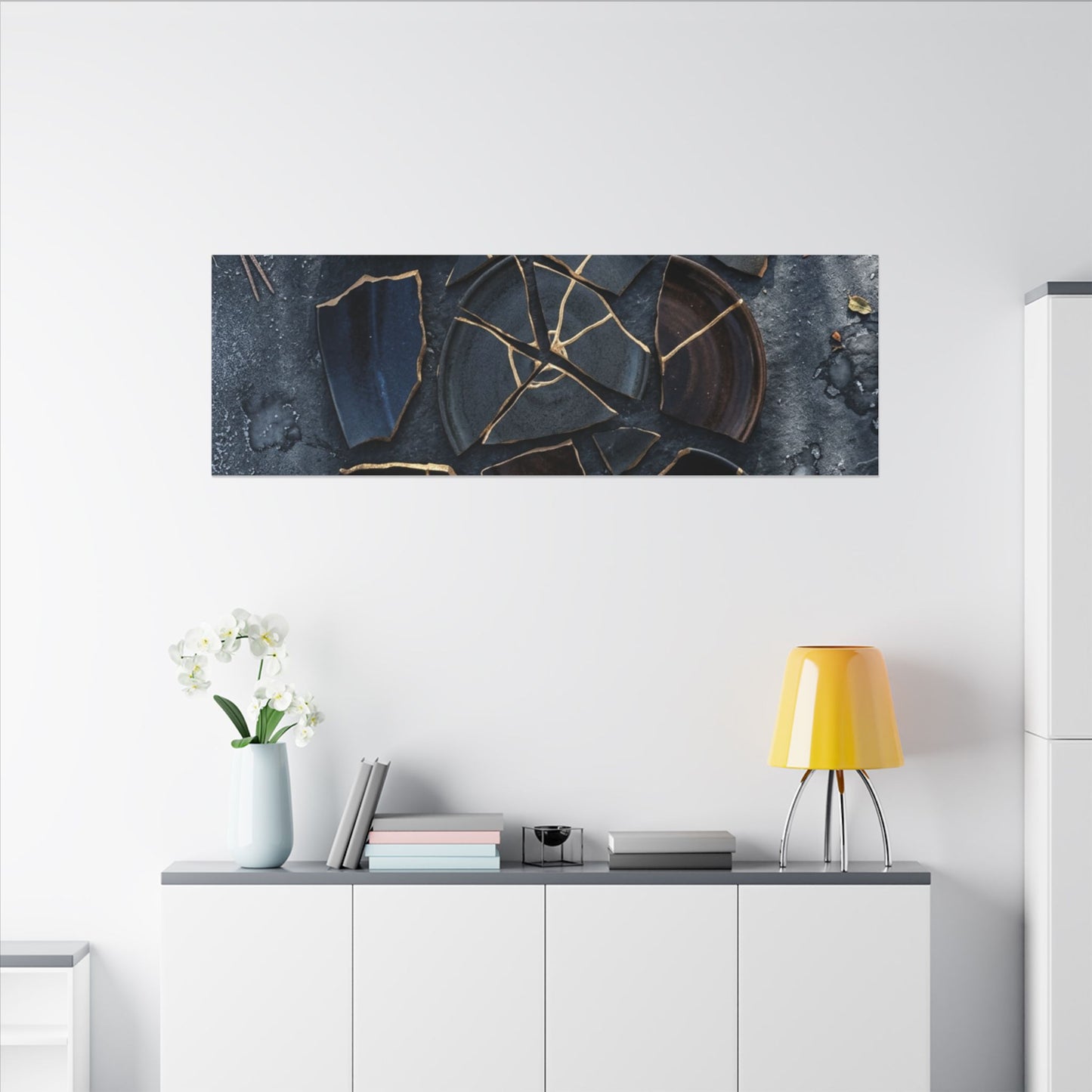 Dark Japandi Broken Pottery in Dappled | Shadow Zen Canvas Art