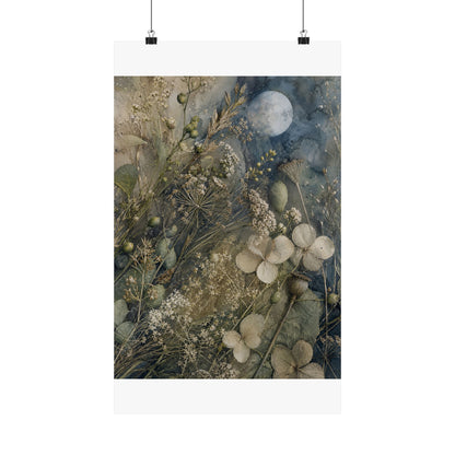 Japandi Dried Flowers in Moonlight | Watercolor Wall Art Print