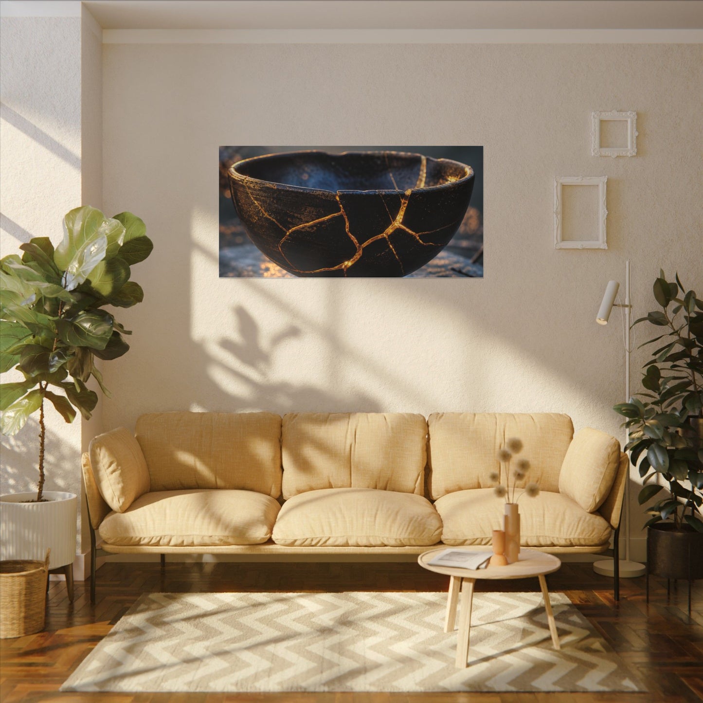 Ceramic Bowl Canvas Art | Winter Kintsugi Gold Repair Art