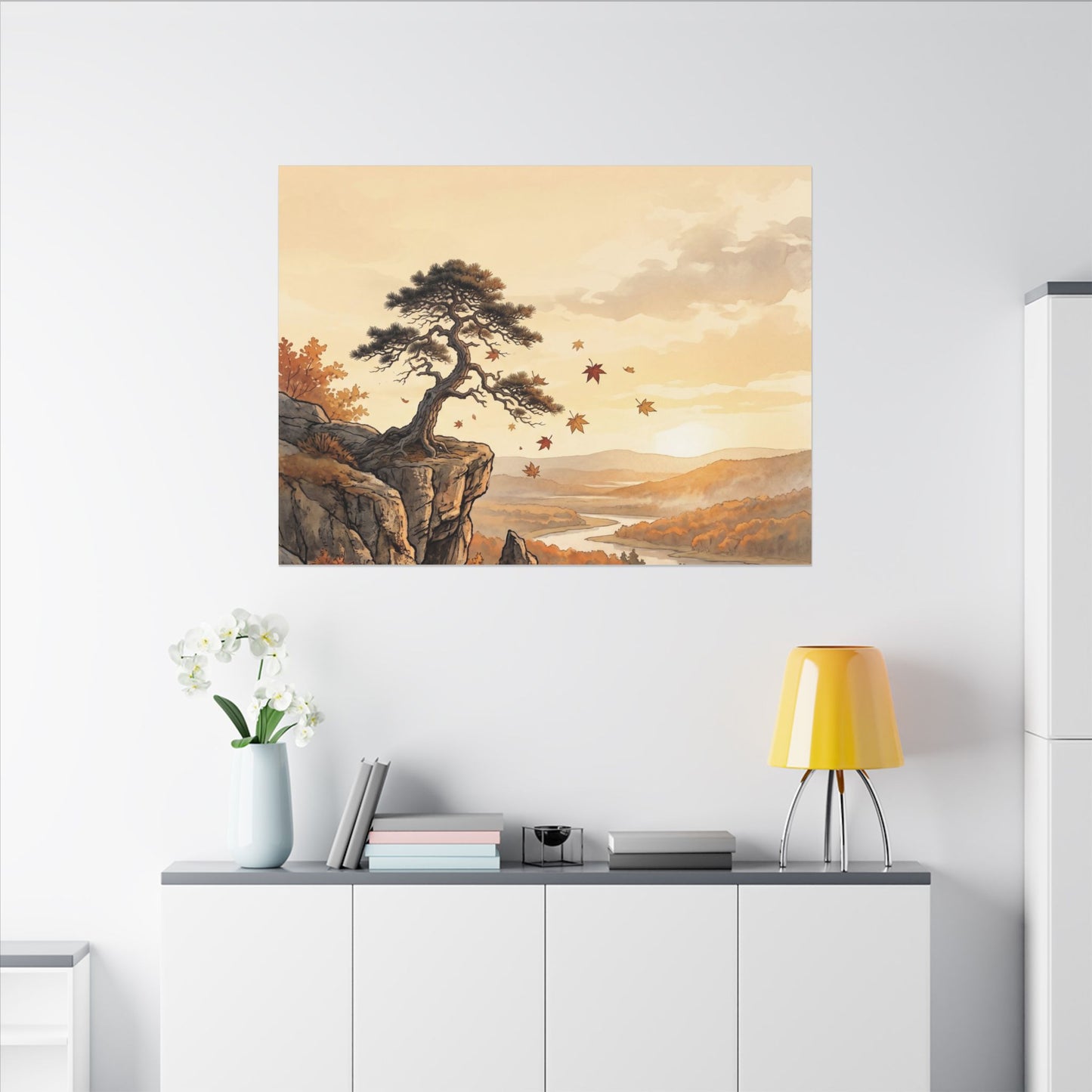 Pine Tree Autumn Canvas Art | Japandi Warm Design