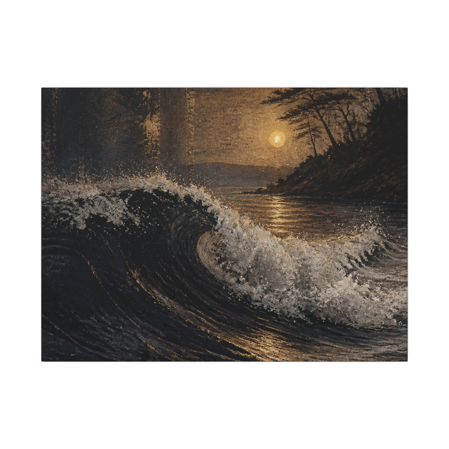 Ocean Wave Dark Texture Canvas Art | Bold Dark Japandi Art