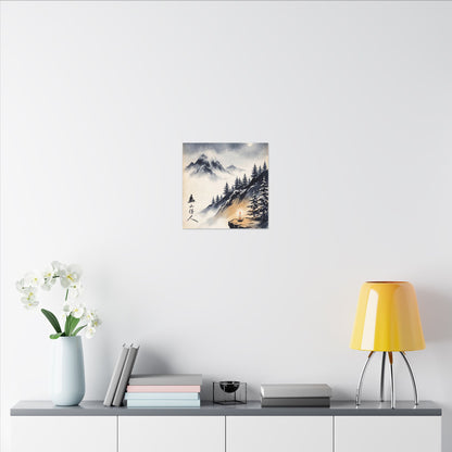Mountain Mist Canvas Art | Winter Zen Ukiyo E Inspired Art