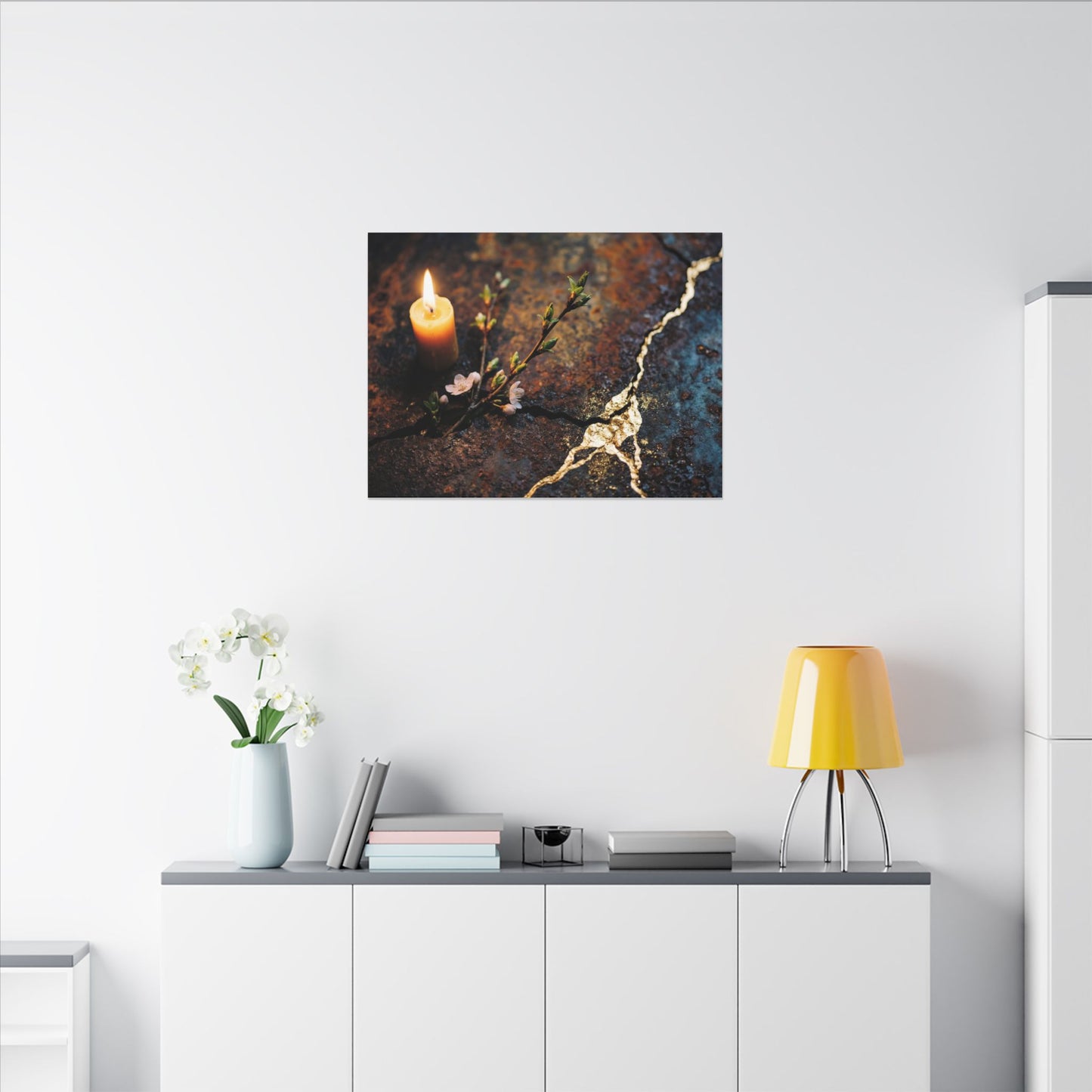 Kintsugi Rust Patina in Candlelight | Gold Repair Canvas Art
