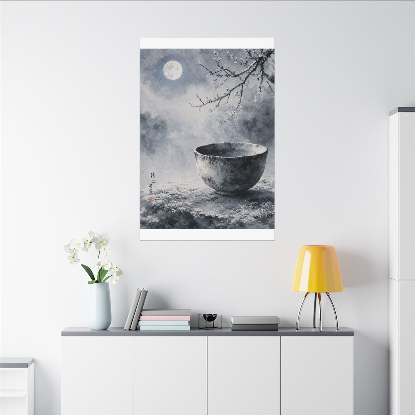 Seijaku Ceramic Bowl Canvas Art - Zen Sumi E