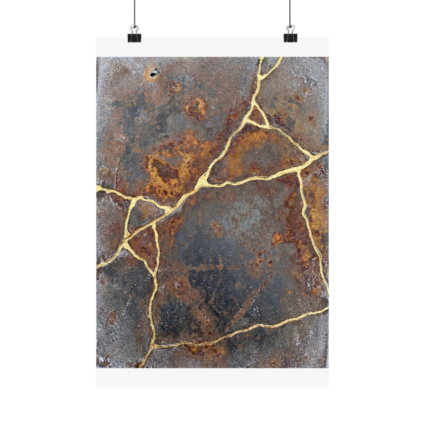 Kintsugi Rust Patina in Overcast | Gold Repair Wall Art Print