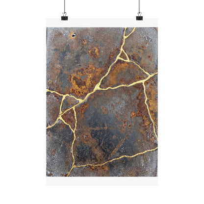 Kintsugi Rust Patina in Overcast | Gold Repair Wall Art Print