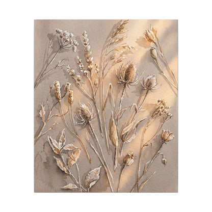 Japandi Dried Flowers in Golden Hour | Watercolor Canvas Art