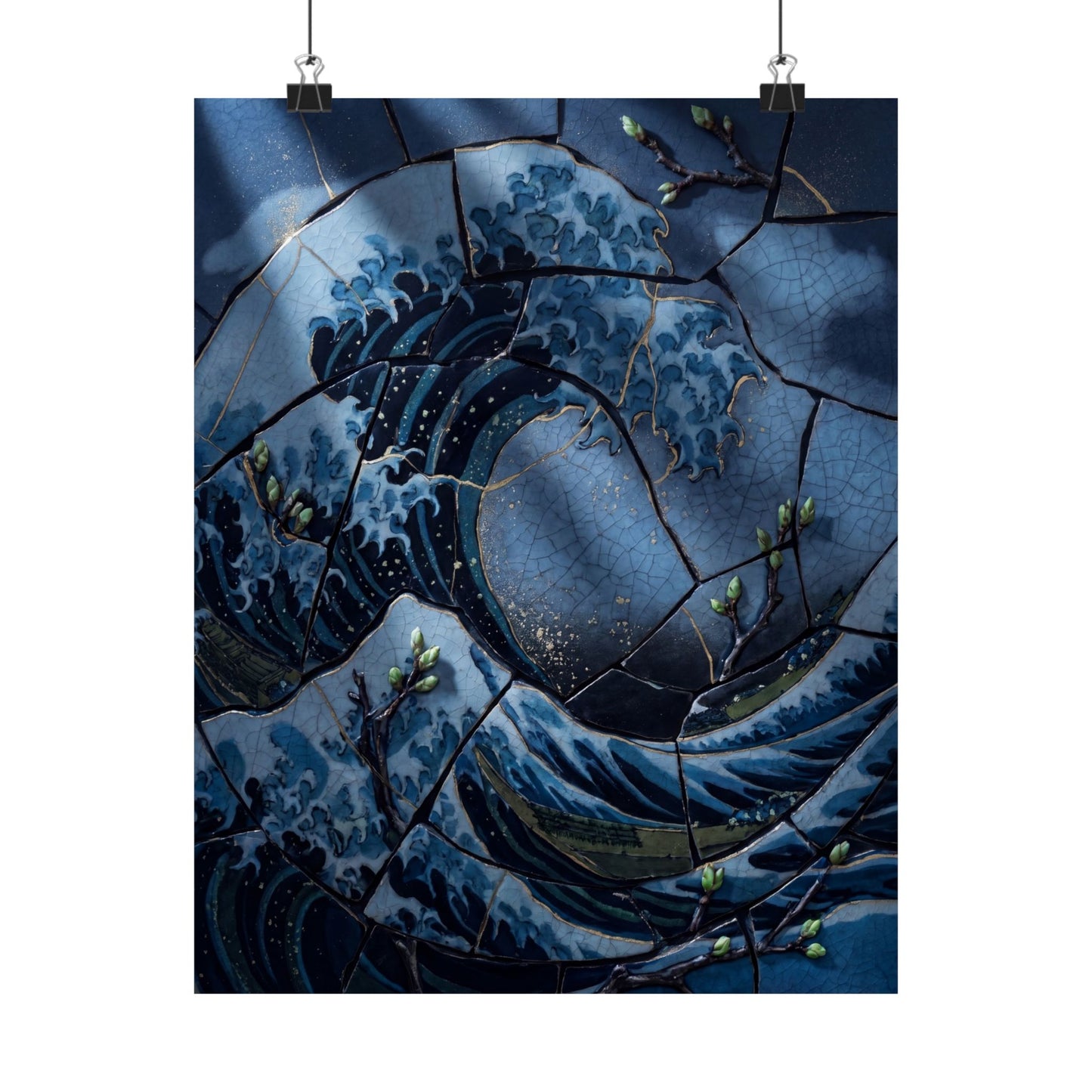 Spring Ocean Wave Crackle Gold Wall Art Print | Healing Decor