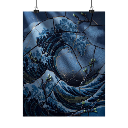 Spring Ocean Wave Crackle Gold Wall Art Print | Healing Decor