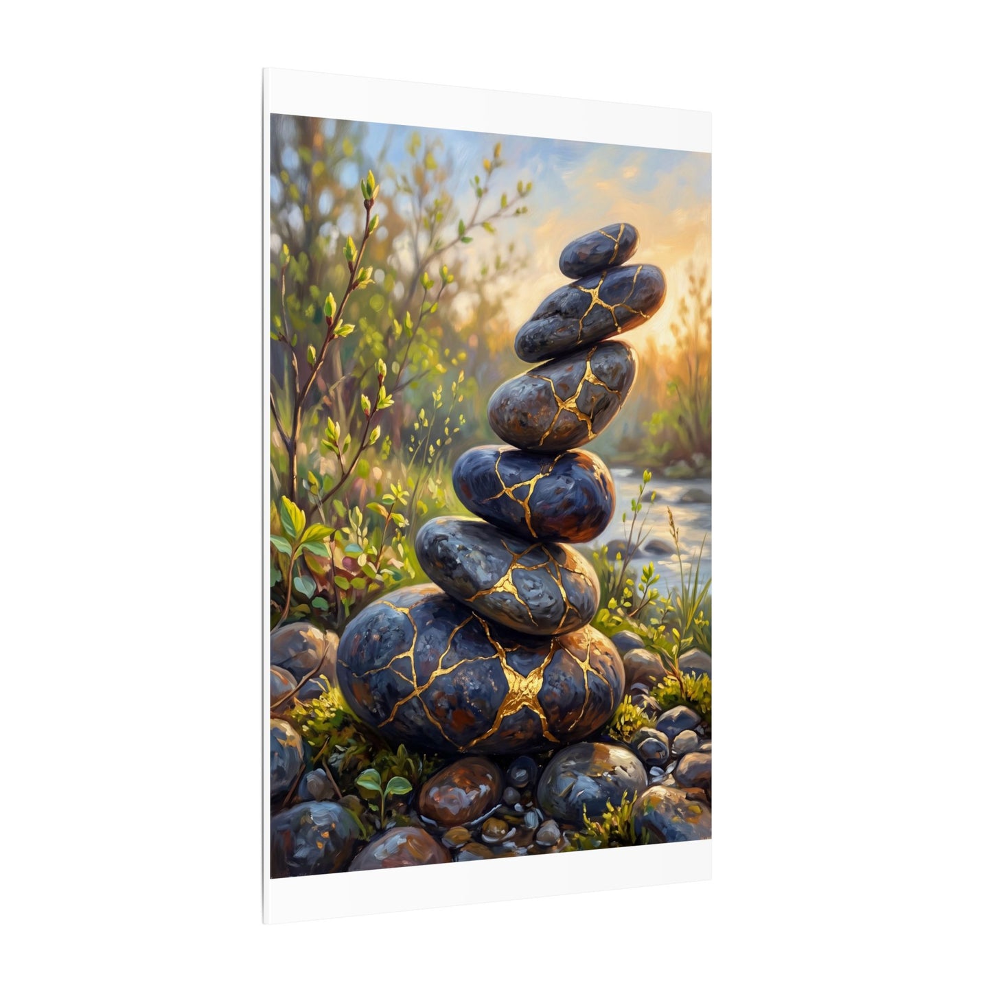 Spring River Stones Gold Repair Canvas Art | Healing Decor