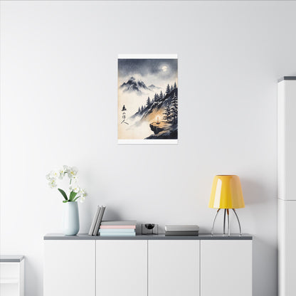 Mountain Mist Canvas Art | Winter Zen Ukiyo E Inspired Art
