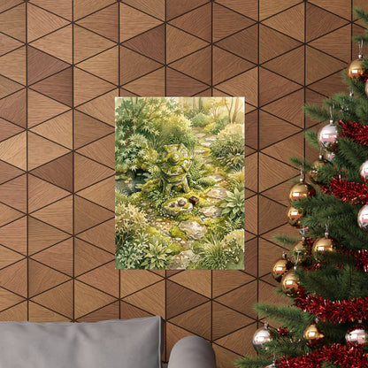 Japandi Stone Lantern in Golden Hour | Watercolor Wall Art Print