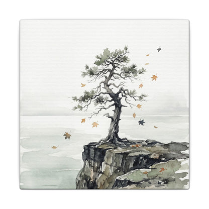Japandi Pine Tree in Overcast | Watercolor Canvas Art