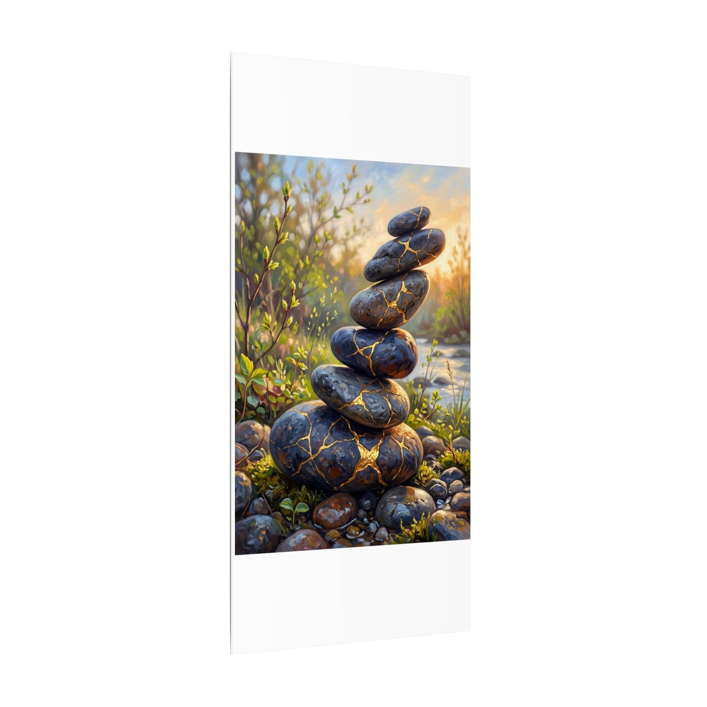 Spring River Stones Gold Repair Canvas Art | Healing Decor