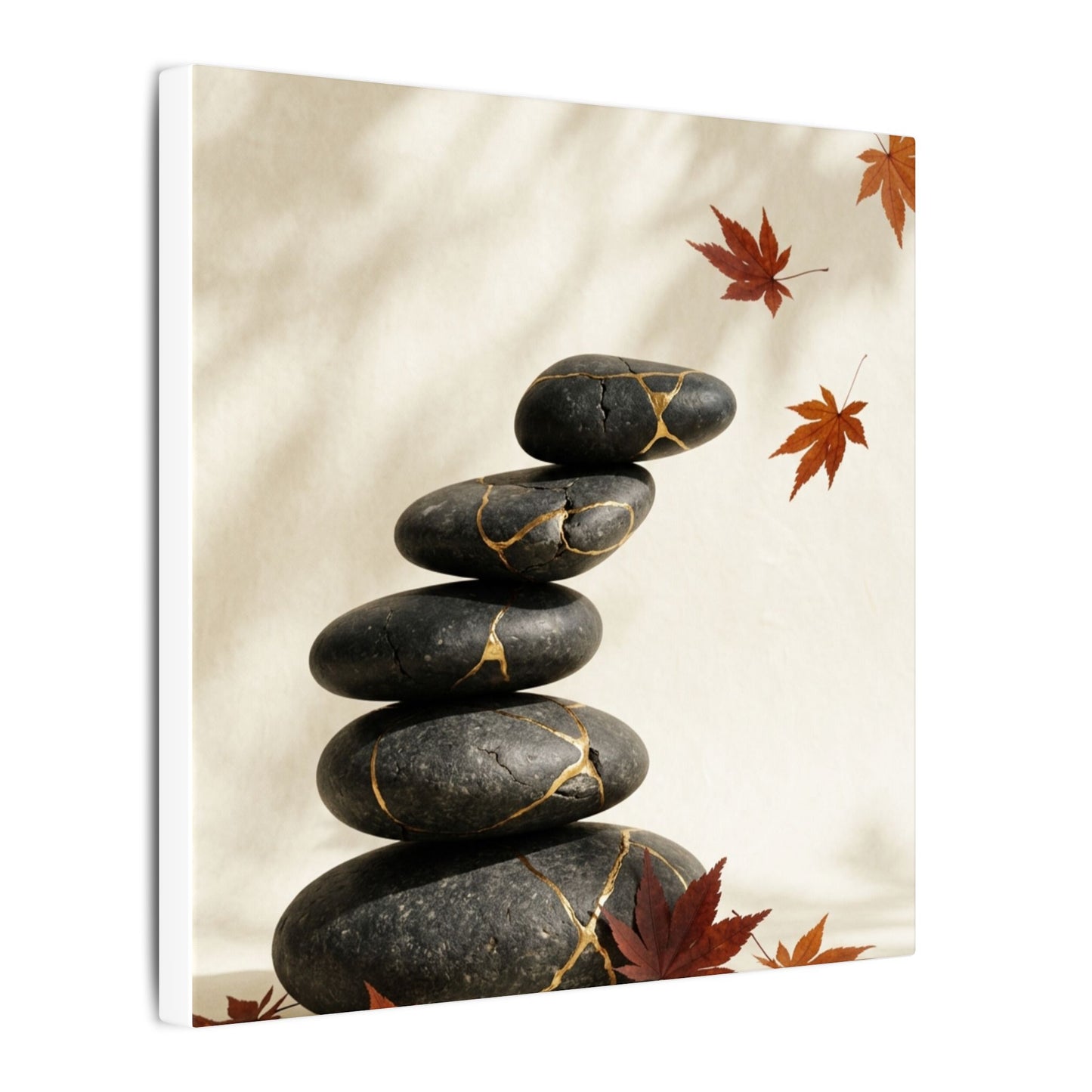 Kintsugi River Stones in Dappled | Crackle Gold Canvas Art