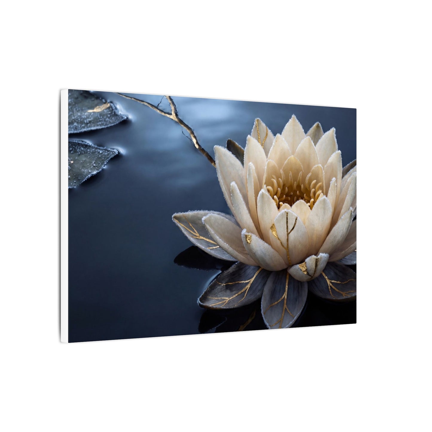 Beautiful Lotus Flower Canvas Art - Gold Vein Kintsugi