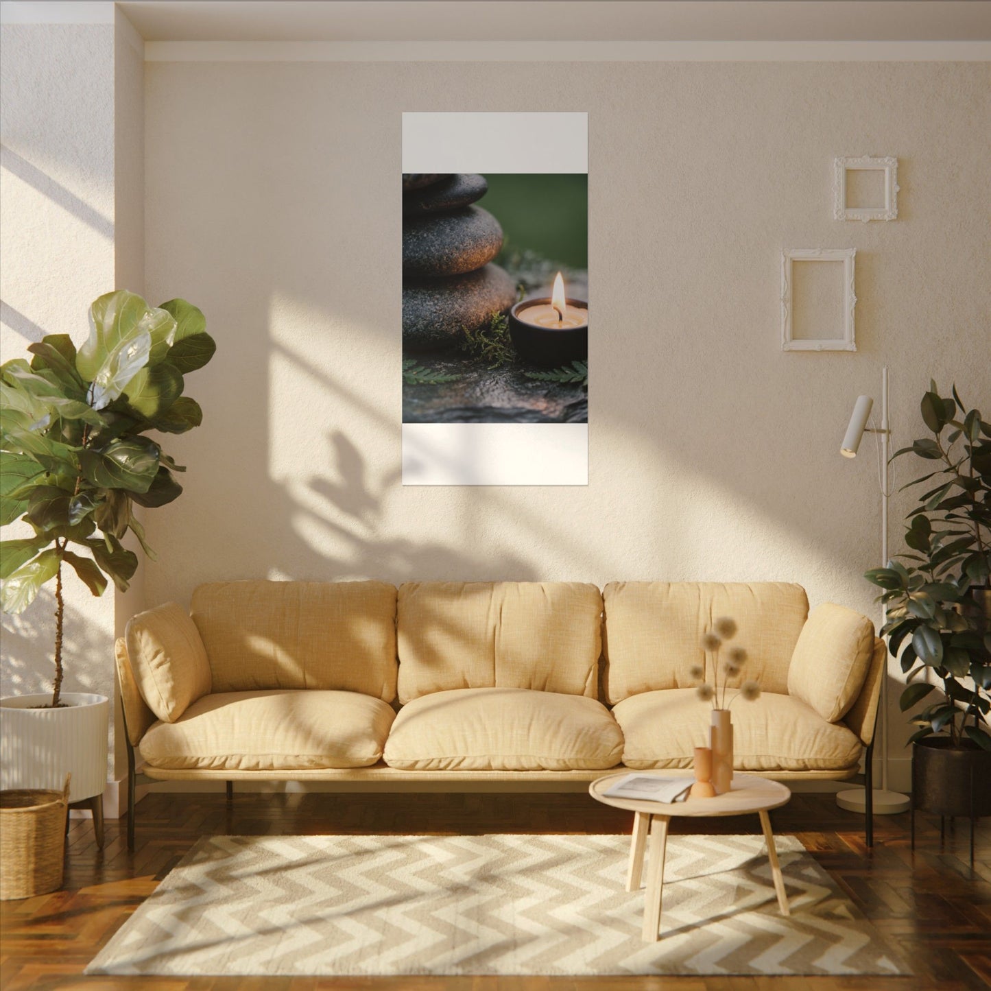 Warm River Stones Canvas Art - Japanese Pattern Japandi