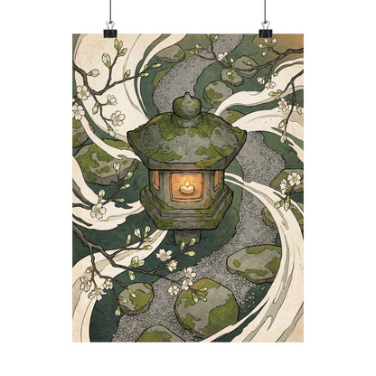 Stone Lantern Spring Wall Art Print | Zen Contemplative Design