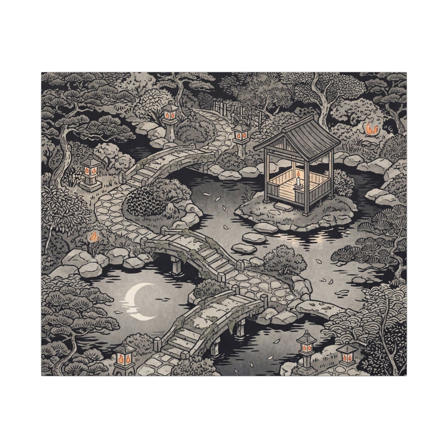 Moonlit Garden Ukiyo E Inspired Canvas Art | Serene Zen Art