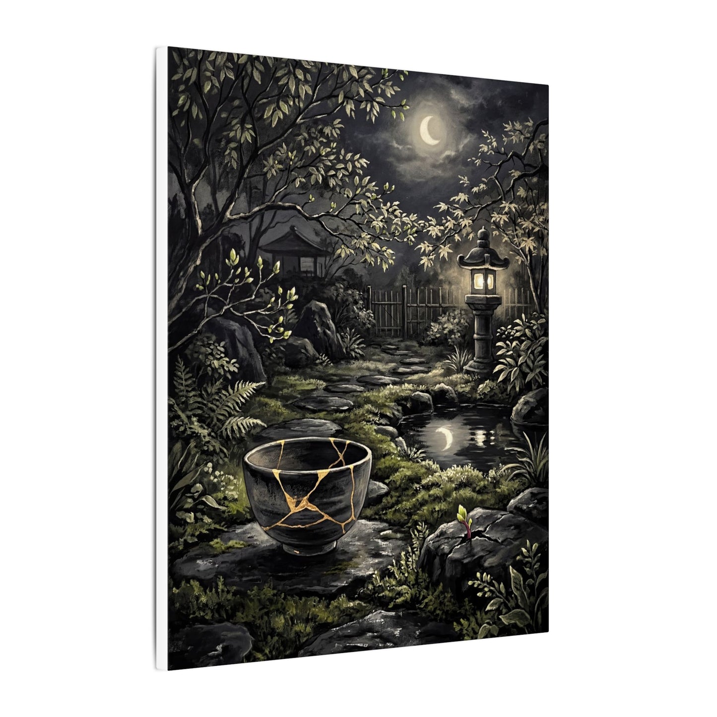 Kintsugi Moonlit Garden in Dappled | Gold Repair Canvas Art