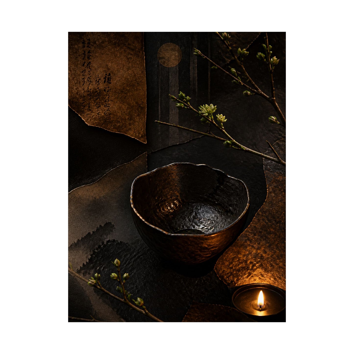 Moody Ceramic Bowl Wall Art Print - Shadow Zen Dark Japandi