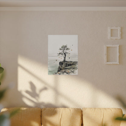 Japandi Pine Tree in Overcast | Watercolor Canvas Art