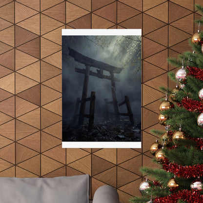 Torii Gate Moody Minimal Wall Art Print | Moody Dark Japandi Art