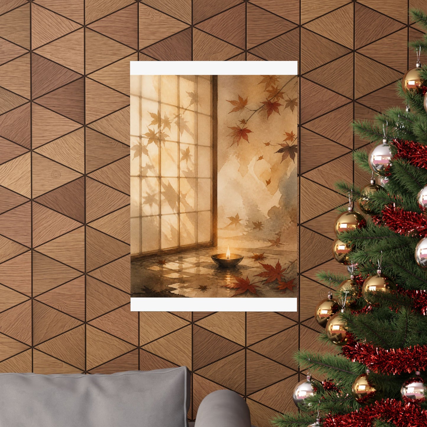 Shoji Screen Autumn Wall Art Print | Japandi Warm Design