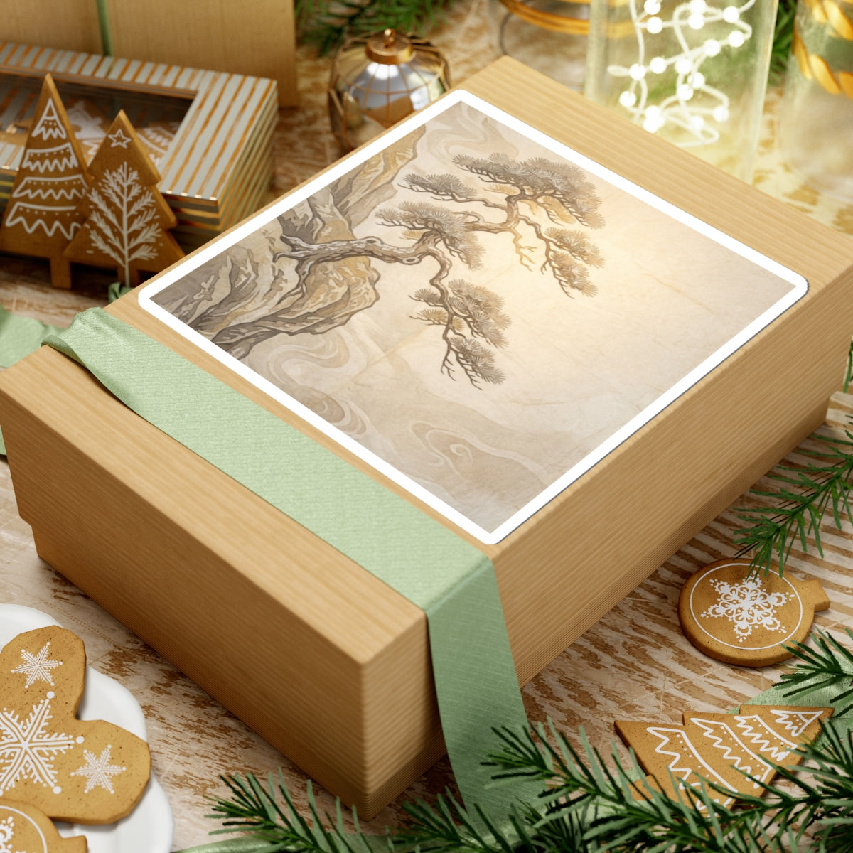 Pine Tree Winter Sticker | Japandi Warm Design