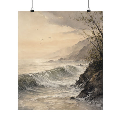 Warm Ocean Wave Wall Art Print - Watercolor Japandi