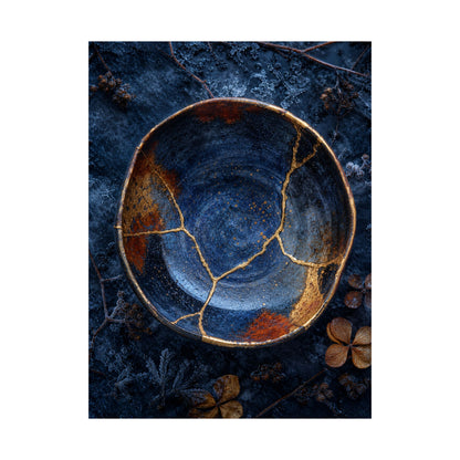 Fukinsei Ceramic Bowl Wall Art Print - Kintsugi Crackle Gold