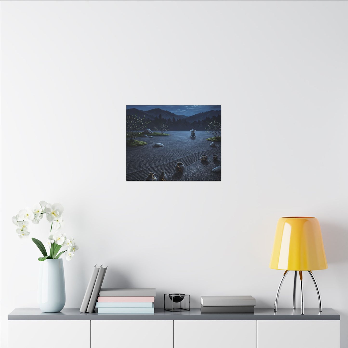 Kintsugi Moonlit Garden in Moonlight | Gold Repair Canvas Art