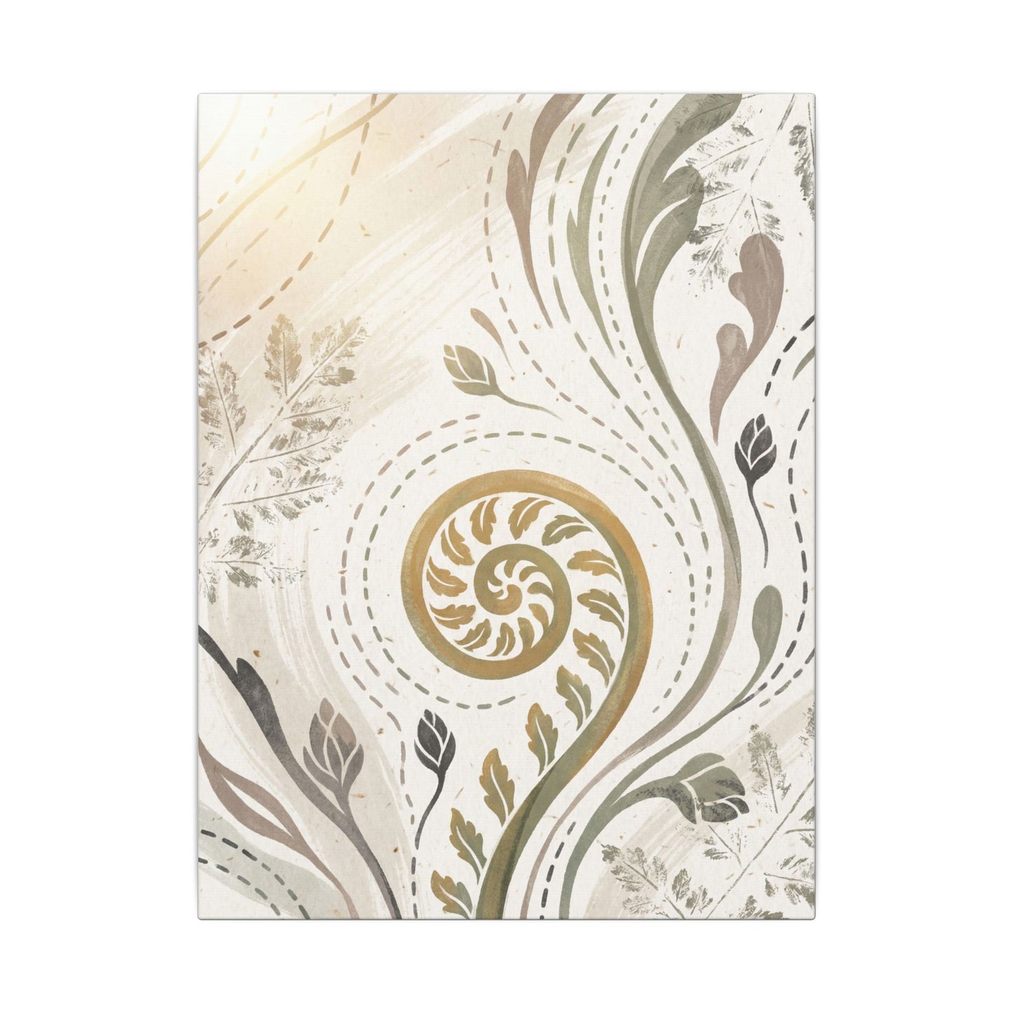 Japandi Fern Unfurling in Golden Hour | Japanese Pattern Canvas Art