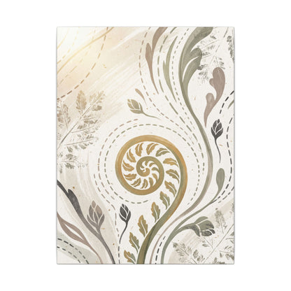 Japandi Fern Unfurling in Golden Hour | Japanese Pattern Canvas Art