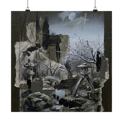 Moody Moonlit Garden Wall Art Print - Dark Texture Dark Japandi