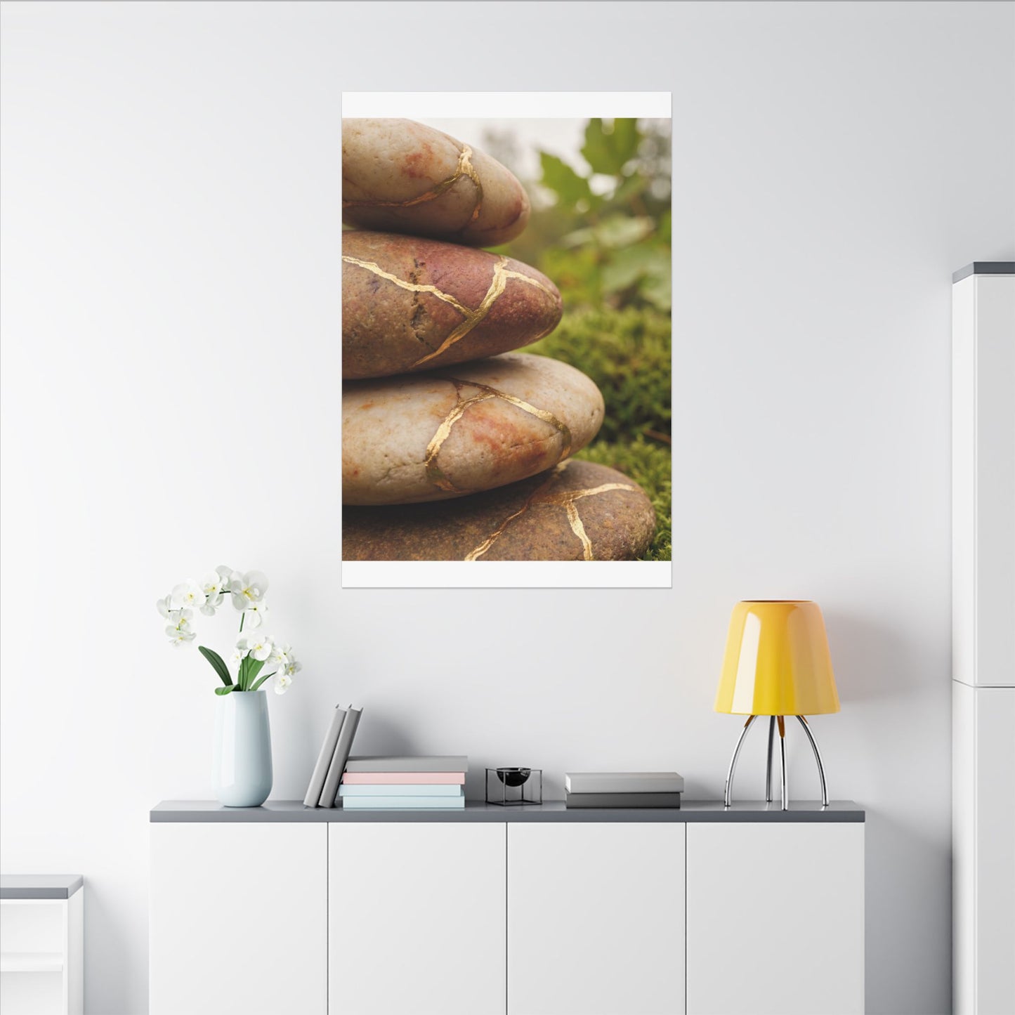 River Stones Summer Canvas Art | Kintsugi Healing Design