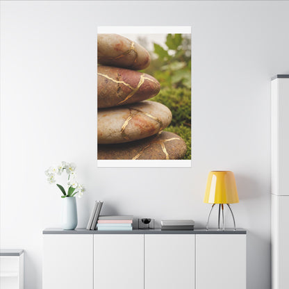 River Stones Summer Canvas Art | Kintsugi Healing Design