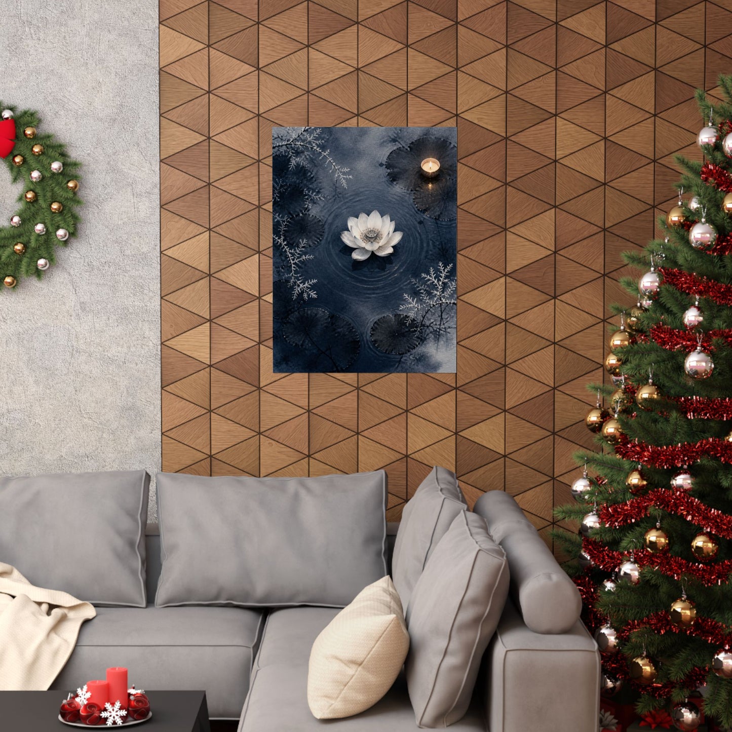Lotus Flower Wall Art Print | Winter Zen Sumi E Art