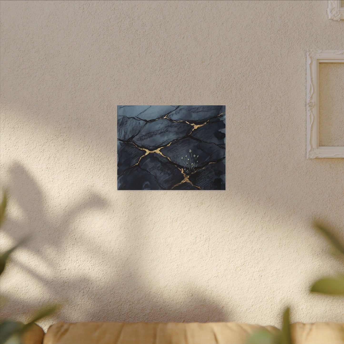 Mono No Aware Cracked Earth Canvas Art - Dark Japandi Charcoal Ink