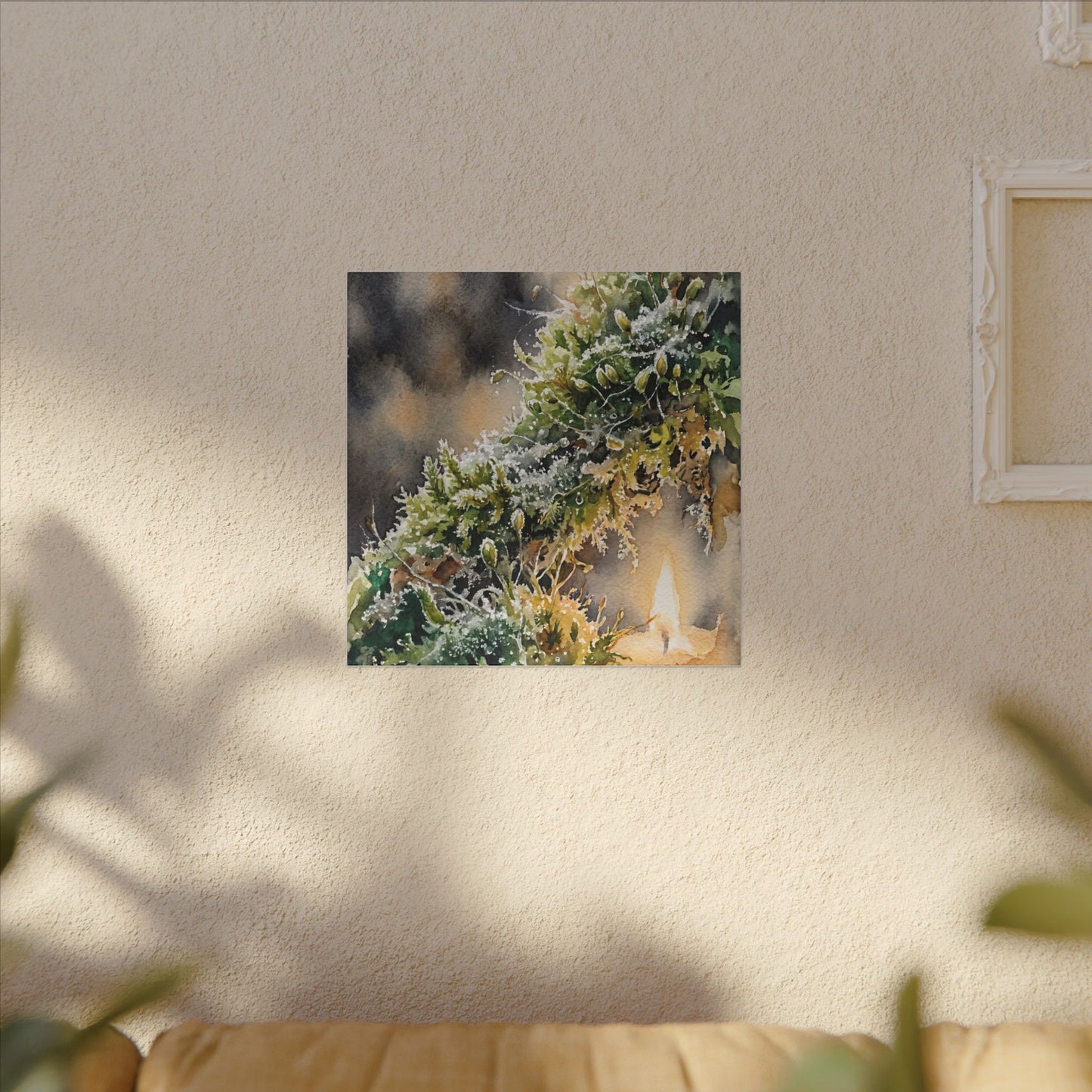 Winter Moss Close Up Watercolor Canvas Art | Neutral Decor