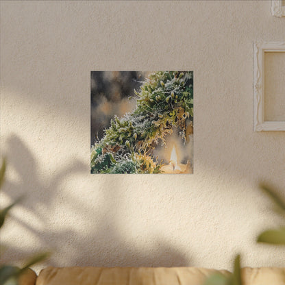 Winter Moss Close Up Watercolor Canvas Art | Neutral Decor