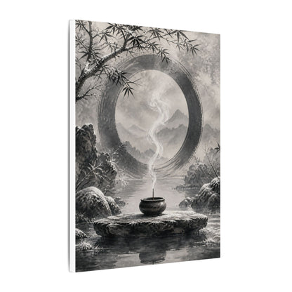 Incense Smoke Canvas Art | Winter Zen Sumi E Art