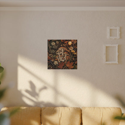 Autumn Dried Flowers Mushroom Illustration Canvas Art | Earthy Decor