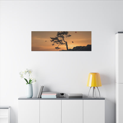 Dark Japandi Pine Tree in Golden Hour | Moody Minimal Canvas Art
