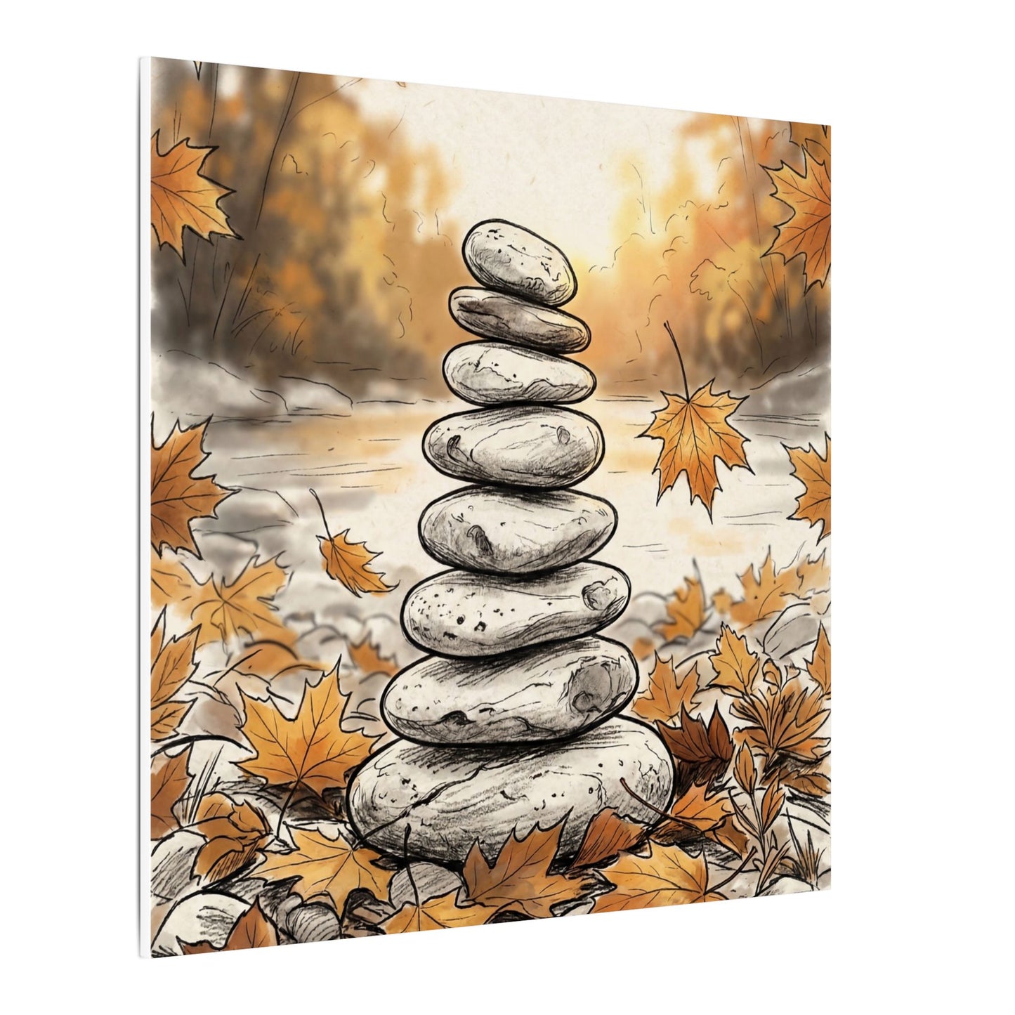 Earthy River Stones Canvas Art - Minimal Line Japandi