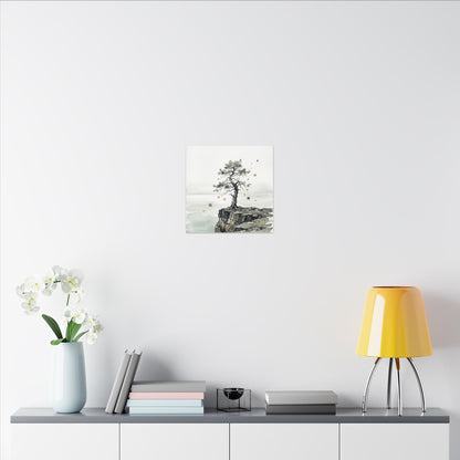 Japandi Pine Tree in Overcast | Watercolor Canvas Art